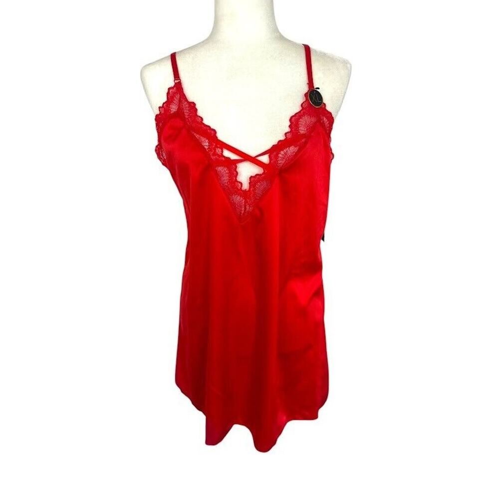 Rachel Rachel Roy Red Chemise Slip Gown Lingerie Valentines Sexy Satin Lace XL